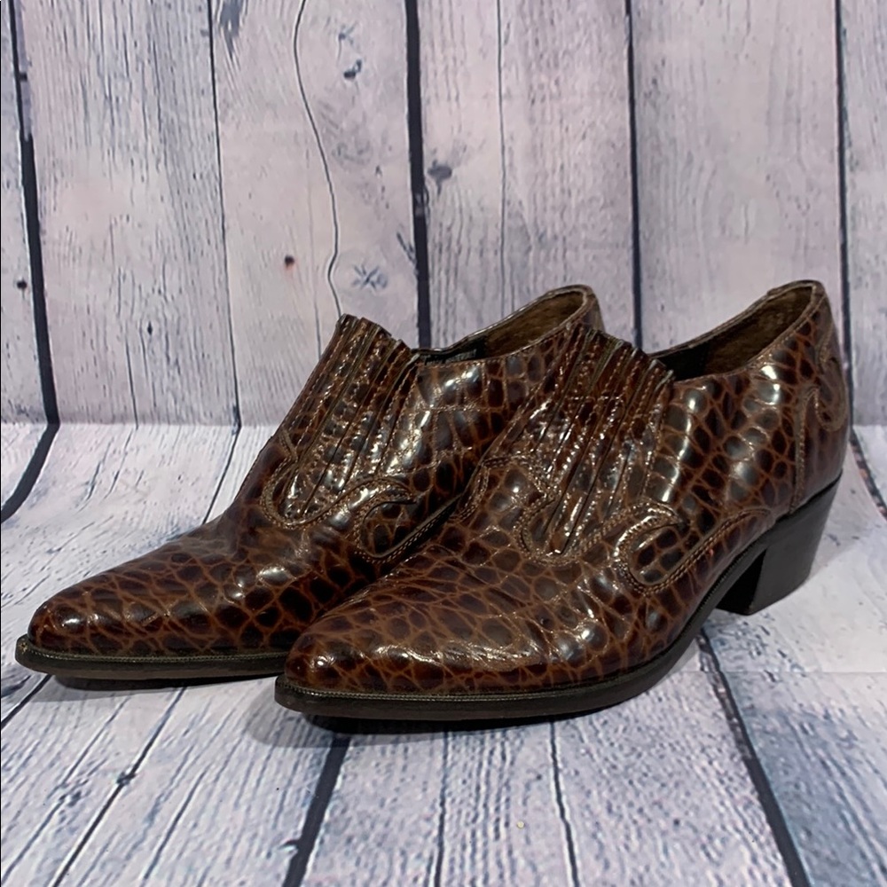 Dingo Womens Faux Gator Skin Ankle Boot Brown Western Preppy Cowgirl Size 6